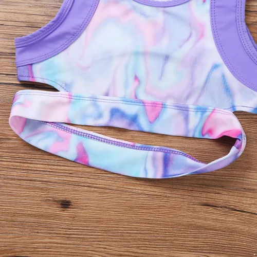 Vista 3 de Traje de baño deportivo sin mangas con pantalones cortos para entrenamiento y fitness para niñas y niñas
