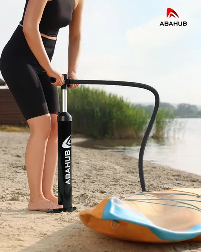 Vista 4 de Abahub SURF - Bomba de mano para inflar tablas de remo de pie, tablas de remo inflables o kayaks, bomba de alta presión de doble acción con manómetro