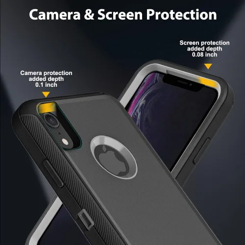 Vista 3 de Funda para iPhone XR con 2 protectores de pantalla de vidrio templado, grado militar 3 en 1, resistente a prueba de golpes, a prueba de caídas