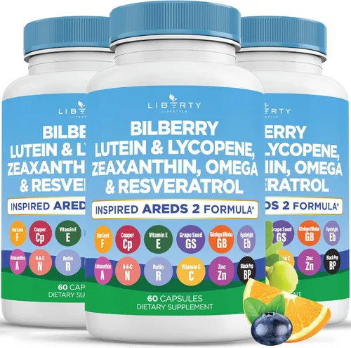 Vista 8 de Liberty Lifestyle Vitaminas para la salud ocular con arándano 6000 mg de luteína y zeaxantina 40 mg de licopeno 40 mg de resveratrol 3000 mg