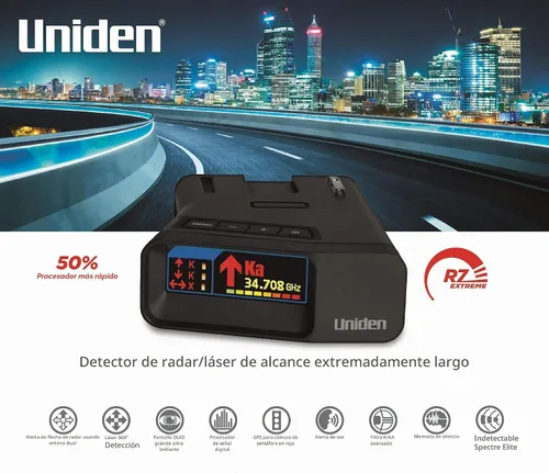 Vista 3 de Uniden R7 Extreme - Detector de radar de largo alcance, GPS integrado con alertas en tiempo real, antenas duales con flechas direccionales, y kit