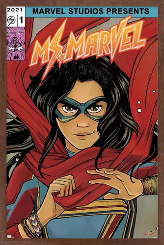 Vista 17 de Trends International Marvel Ms. Marvel - Póster de pared de cómic, 22.4 pulgadas de largo x 14.7 pulgadas, versión enmarcada en madera de granero
