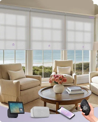 Vista 18 de Graywind Persianas enrollables inteligentes acopladas compatibles con Alexa Google, tamaño personalizado extra grande, persianas motorizadas