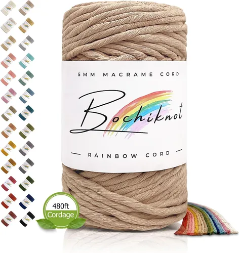 Vista 24 de BOCHIKNOT Cordón de macramé de 3 mm x 302 m - Cordón de macramé de hebra única para colgantes de pared, perchas de plantas - Cordón de macramé de 3