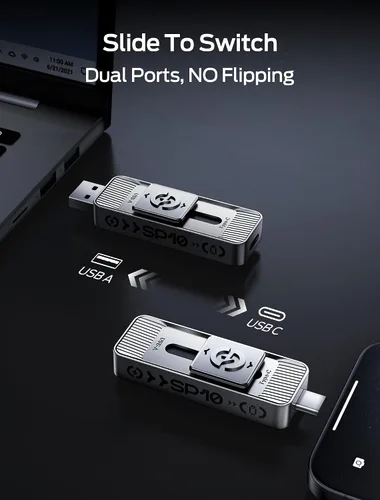 Vista 3 de MOVE SPEED Unidades de estado sólido Pro de lectura de 512 GB de alta velocidad a 1050 MB/s - Puertos duales USB 3.2+Tipo C para Mac iOS Android