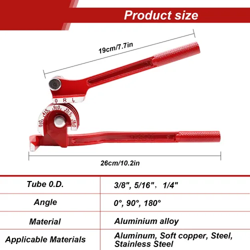 Vista 2 de Tnisesm Dobladora de tubos, herramientas manuales de flexión de tubos para 1/4 5/16 y 3/8 pulgadas de cobre de aluminio fino rojo
