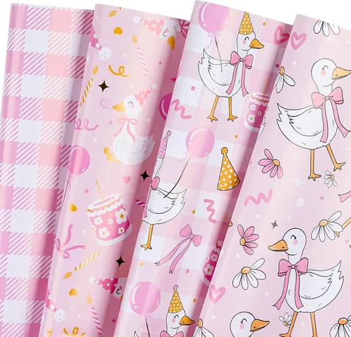 Vista 21 de WRAPAHOLIC Hoja de papel de regalo, 12 hojas con bonito diseño de animales para cumpleaños, vacaciones, fiestas, baby shower, 17.5 x 39.3 pulgadas