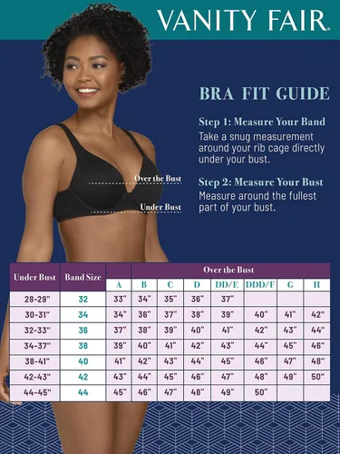 Vista 4 de Vanity Fair Sujetador ligero para mujer correas cómodas y aros sin pinchazos (34B-44DD)