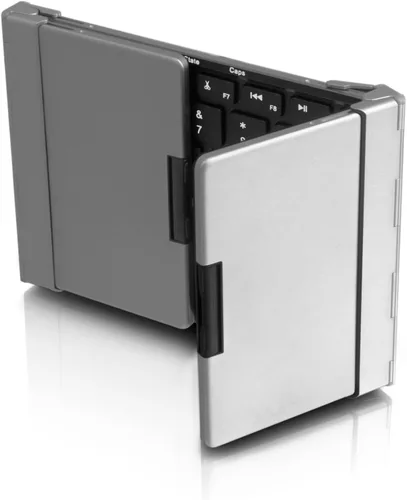 Vista 2 de Aluratek ABLKO4F - Teclado Bluetooth portátil de aluminio de tres pliegues (tamaño completo) con batería recargable incorporada para iPhone