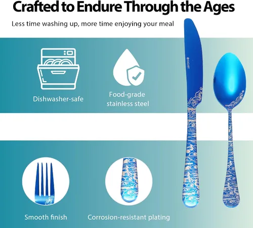 Vista 3 de Juego de Cubiertos Wave de 20 Piezas, Juego de Cubiertos de Acero Inoxidable, Servicio para 4, Utensilios para Hogar, Cocina, Boda, Grabado Láser