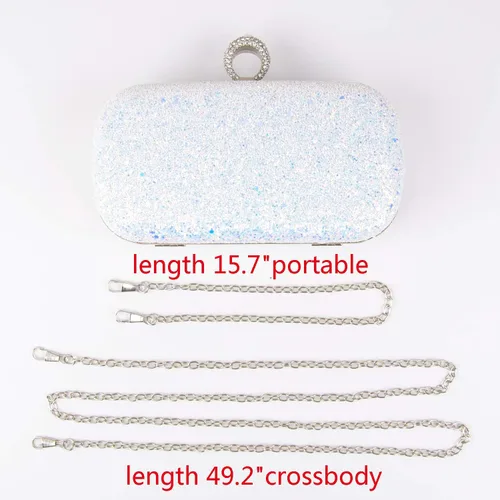 Vista 4 de Bolsos de noche con purpurina y embragues para mujer, baile, boda, fiesta con dos cadenas