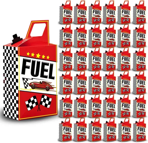 Vista 6 de 12 piezas Cajas de regalo de combustible de coche de carreras Suministros de fiesta de cumpleaños de carreras Bandera a cuadros negra y blanca Cajas