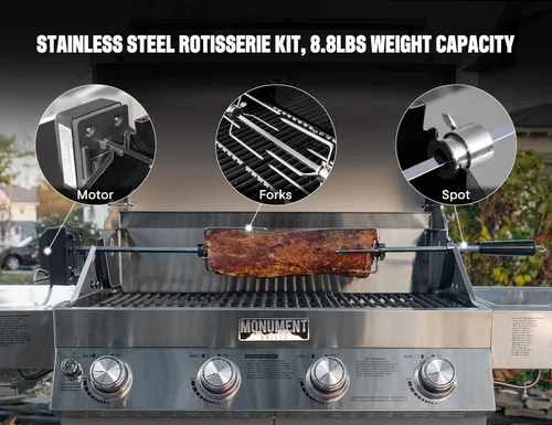 Vista 4 de Monument Grills Parrillas de gas propano de 4 quemadores más grandes de acero inoxidable con kit de asador (2 artículos)