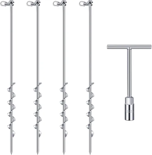 Vista 11 de Hiboom 4 anclajes de tierra con mango en T, llave hexagonal para cama elástica, kit de tornillos de anclaje de tierra, accesorios inflables