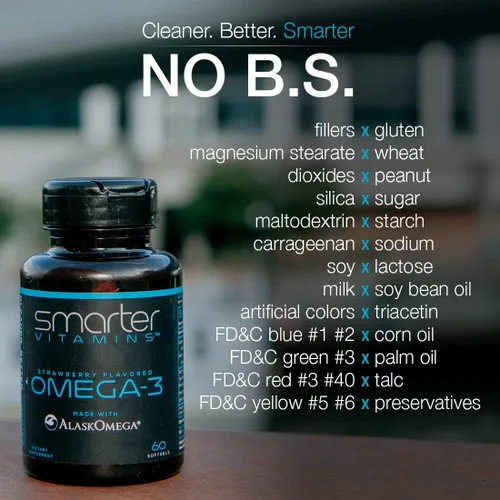 Vista 5 de SmarterVitamins Aceite de pescado Omega 3, sabor a fresa, sin eructos, insípido, 2000 mg, DHA EPA Triple fuerza apoyo cerebral, apoyo