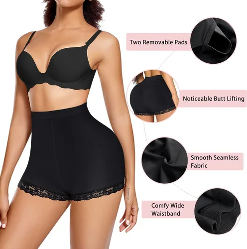 Vista 2 de Bragas elevadoras de glúteos para mujer, acolchadas, moldeadoras de cadera, pantalones cortos sin costuras, ropa interior con control de abdomen