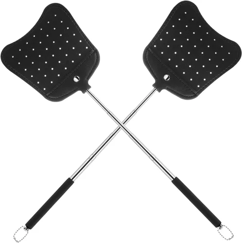 Vista 8 de Matamoscas telescópico resistente, matamoscas de cuero con mango largo extensible, matamoscas manual flexible para interiores y exteriores, paquete
