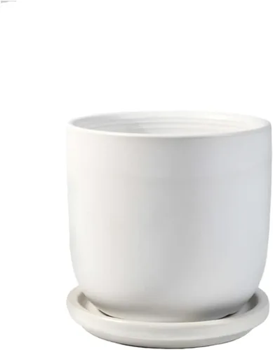 Vista 7 de Serene Spaces Living Maceta grande de cerámica negra mate con agujeros de drenaje y platillo para plantas y flores, macetas decorativas