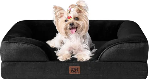 Vista 101 de EHEYCIGA – Cama ortopédica impermeable para perros pequeños, de espuma viscoelástica tipo caja de huevos, con bordes elevados y base antideslizante