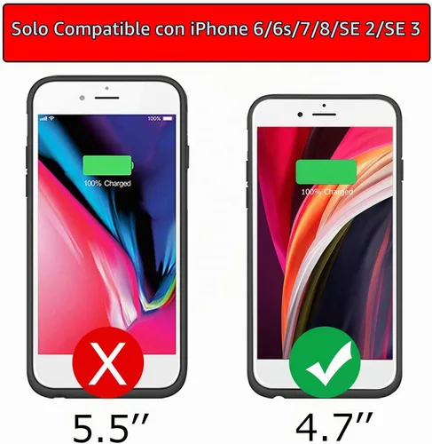 Vista 2 de Funda de batería para iPhone 6/6s/7/8/SE 2/3ª generación, cargador portátil de 10000 mAh, batería recargable, funda de carga compatible con iPhone