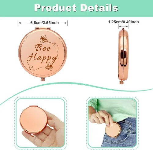 Vista 4 de Regalo de abeja para mujeres, regalos para amantes de las abejas de la miel, regalos para niñas, regalos inspiradores, espejo de maquillaje compacto