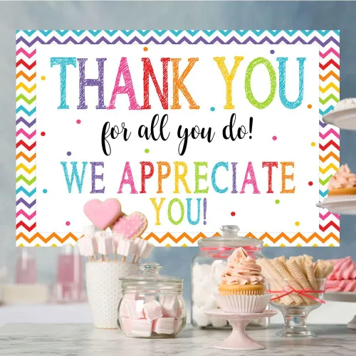 Vista 3 de Telón de fondo de 5 x 3 pies con texto en inglés "Thank You for All You Do Felicitaciones Graduados" Be Thankful to The Teacher Doctor Staff We