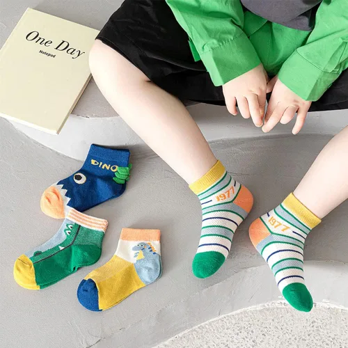 Vista 5 de SUITBOY Calcetines de malla de verano para bebés niños y niñas, calcetines de tobillo lindos de algodón, 5 pares