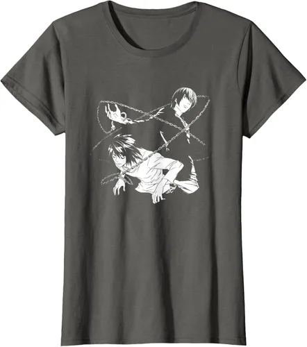 Vista 7 de Death Note Camiseta de anime Light and L Chains Negro