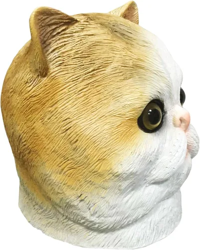 Vista 3 de Off the Wall Toys Máscara facial espeluznante divertida para adultos, disfraz de gato de pelo corto, color blanco y naranja