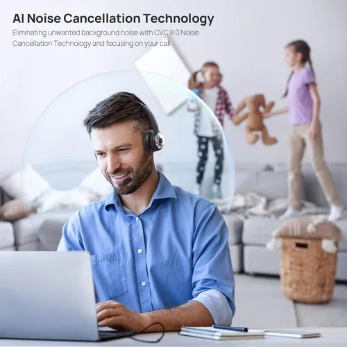 Vista 2 de LEVN Auriculares Bluetooth, auriculares inalámbricos con micrófono y botón de silencio, 60 horas de tiempo de conversación, auriculares