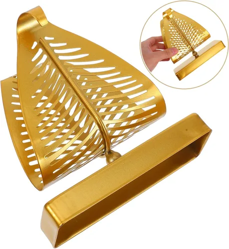 Vista 7 de Metal Napkin Holder Stand with Leaf Design, Large Rustic Tabletop Napkin Dispenser Organizer for Kitchen and Dining, Gold Finish with Long Base for