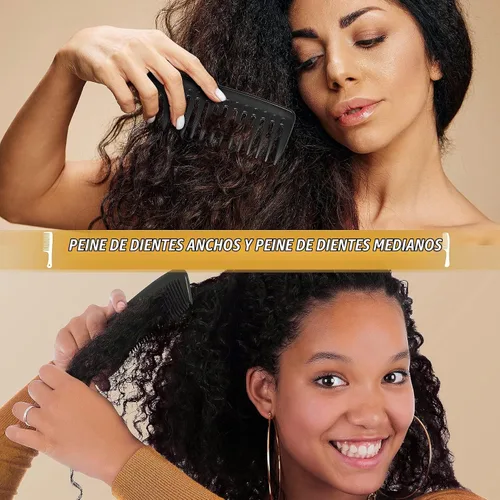 Vista 2 de Juego de peines profesionales SalonSilk para cabello natural rizado negro para damas