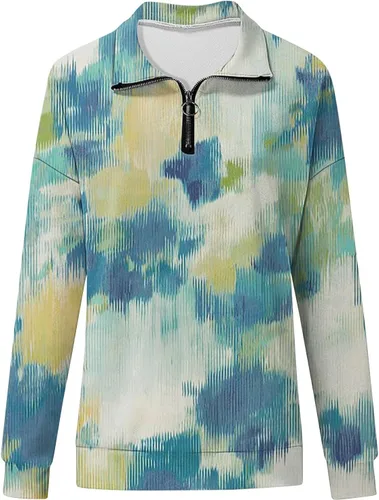 Vista 2 de Sudadera con cremallera de un cuarto para mujer, sudadera estampada casual, moderna, atlética, holgada, de manga larga, blusa