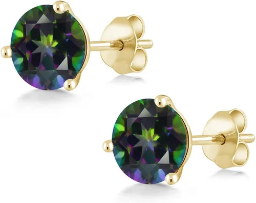 Vista 29 de Gem Stone King Aretes de oro de 14 quilates, 0.236 in, piedra natal redonda, Martini, 3 puntas, aretes de oro para mujer