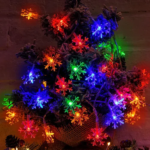Vista 5 de Tira de luces con diseño de copo de nieve, con 50 ledes, 24.6pies, impermeable, para exteriores, con 8 modos de iluminación para bodas, fiestas