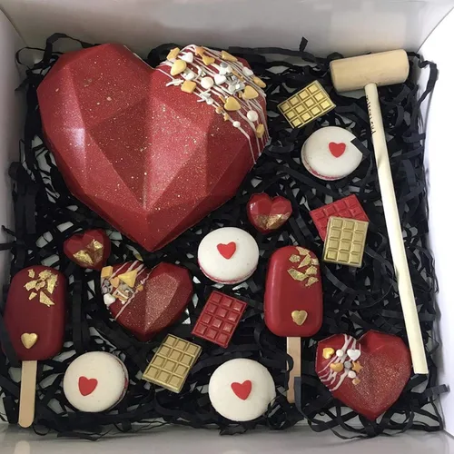 Vista 7 de Paquete de 2 moldes de chocolate con forma de corazón de diamante – Molde de pastel de mousse de corazón 3D de 15 agujeros – Mini molde de silicona