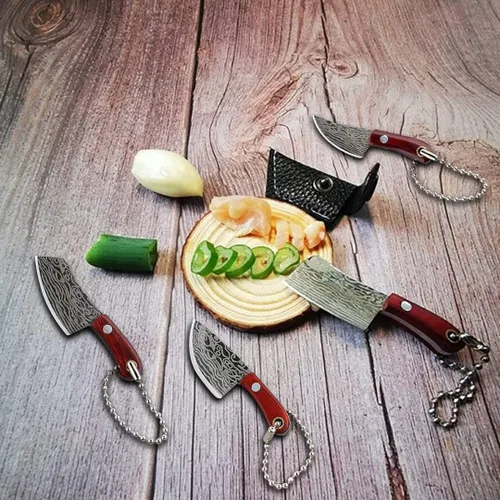 Vista 3 de Juego de cuchillos de bolsillo de Damasco Mini Chef Tiny Cleaver para abridor de paquetes Cortador de caja - de 4