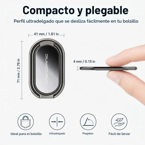 Vista 3 de VAWcornic Soporte para anillo de teléfono, soporte de dedo giratorio de doble dirección de 540° para iPhone, Samsung, Huawei Smartphone, Tablet