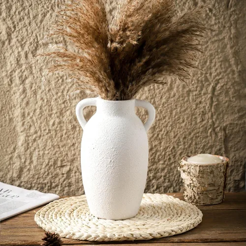 Vista 7 de Jarrón de cerámica de granja con 2 asas, jarrón decorativo boho para decoración del hogar, sala de estar, entrada, mesa, decoración de estante, 24 cm
