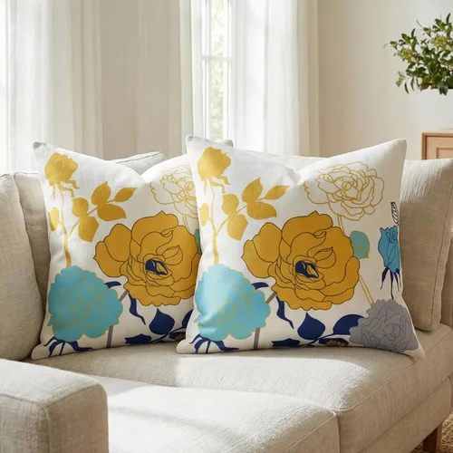 Vista 9 de Juego de 2 fundas de almohada de lino y algodón para sofá, 7.1 x 7.1 pulgadas, serie de pájaros y flores