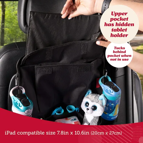 Vista 6 de Organizador para asiento trasero de coche Lusso Gear - Alfombrilla protectora contra los pies de los niños - 12 bolsillos grandes de almacenamiento