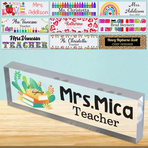 Vista 19 de Placa de nombre de escritorio personalizada para profesores, placa de identificación de bloque de acrílico personalizada para oficina, placa