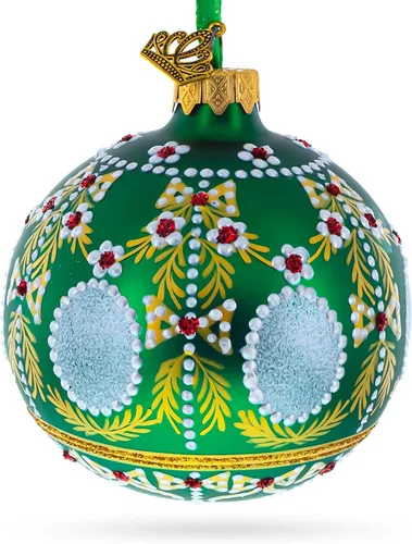 Vista 2 de 1908 Alexander Palace Royal Egg Bola de cristal verde adorno de Navidad 3.25 pulgadas