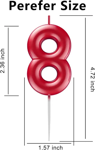 Vista 2 de Vela roja número 8 feliz cumpleaños número 3D velas para cumpleaños pastel decoración fiesta boda aniversario celebración suministros Rojo
