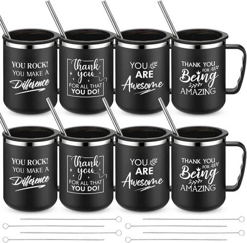 Vista 9 de Sumind Regalo de agradecimiento a los empleados, tazas de café de acero inoxidable de 17 onzas con asa, tapa y popote para Slp, graduación, Negro