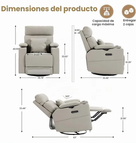 Vista 2 de FiveWillowise Silla mecedora eléctrica para guardería con reposabrazos Gris claro