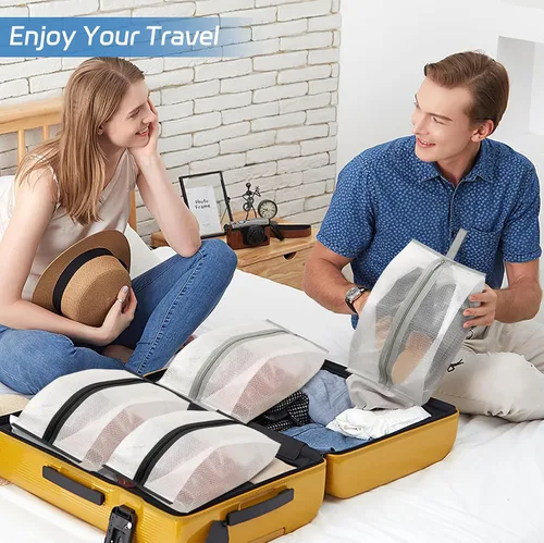 Vista 4 de MISSLO Bolsas impermeables para zapatos de viaje, paquete de 4, bolsa de almacenamiento de zapatos XXL, bolsa transparente para zapatos, bolsa