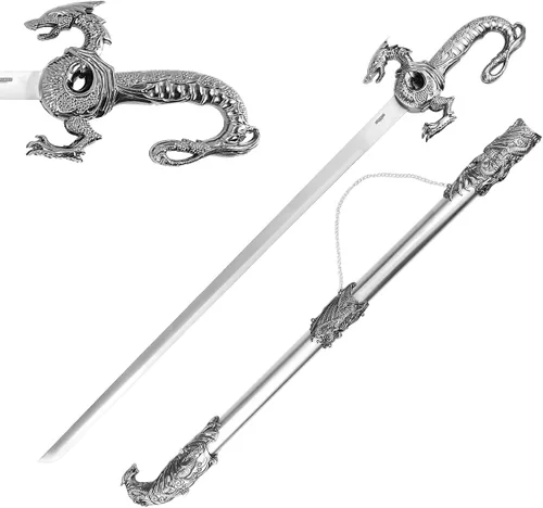 Vista 10 de Medieval Dragon Sword – Decorative Replica Display Piece, Dull Blade Collectible, Knight Fantasy Sword for Cosplay, Home Decor and Collections