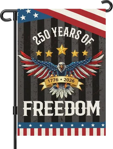 Vista 9 de Banderas de jardín con el 250 aniversario de Estados Unidos para exteriores, bandera de Estados Unidos del 250 aniversario 1776-2026, letrero
