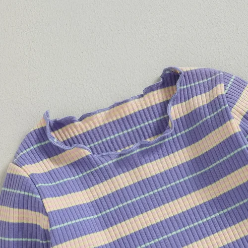 Vista 5 de Kuriozud Camisa de manga larga con estampado de rayas y estampado de lechuga para niños pequeños